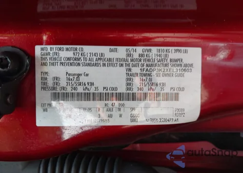 2014 Ford Focus Se z USA, uszkodzony, nr VIN 1FADP3K2XEL310603